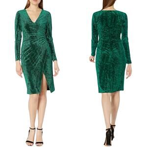 Halo Sheath Dress Velvet Jacquard Faux Wrap